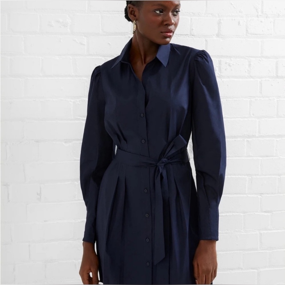 French Connection Conscious Rhodes Tie Waist Long Sleeve Shirtdress - Navy